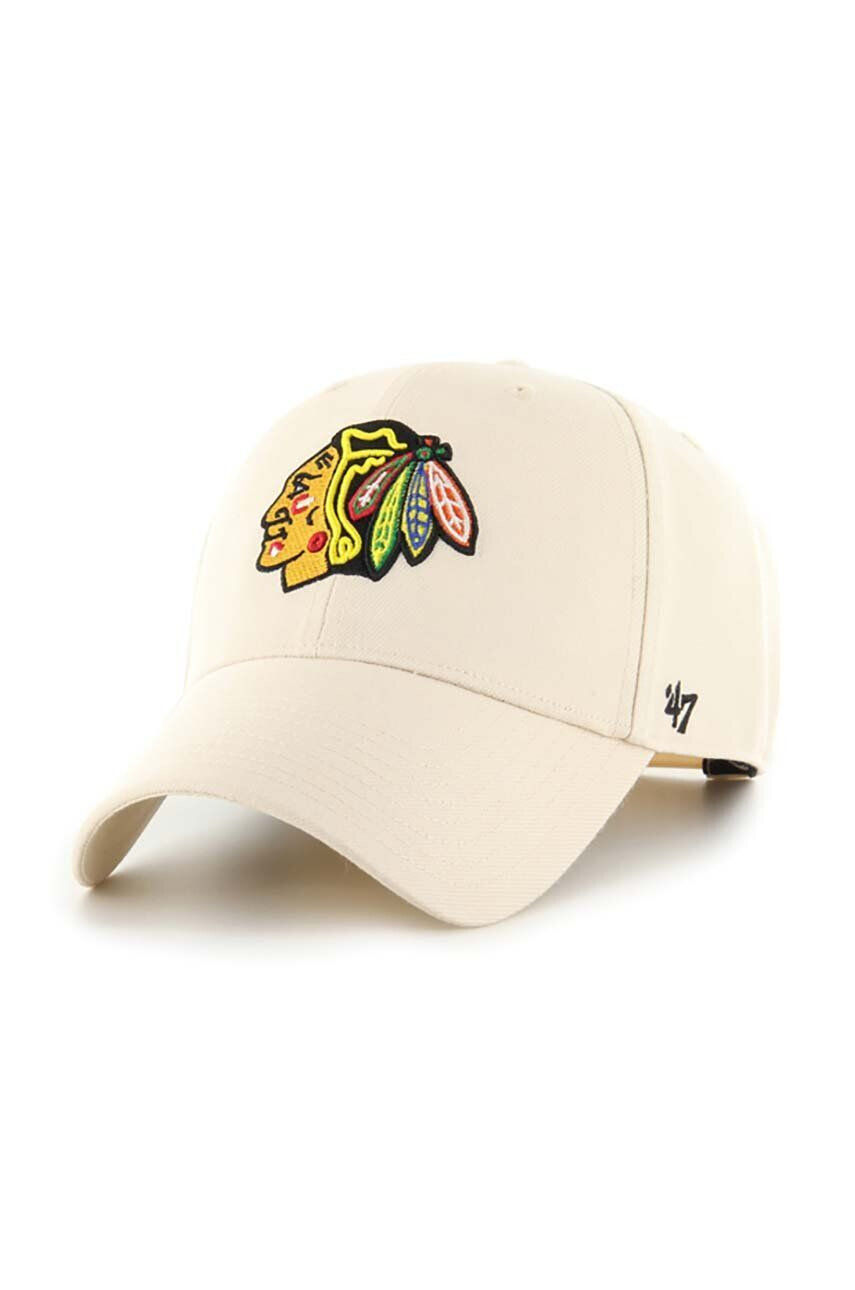 47brand șapcă din amestec de lână NHL Chicago Blackhawks culoarea bej cu imprimeu - Pled.ro