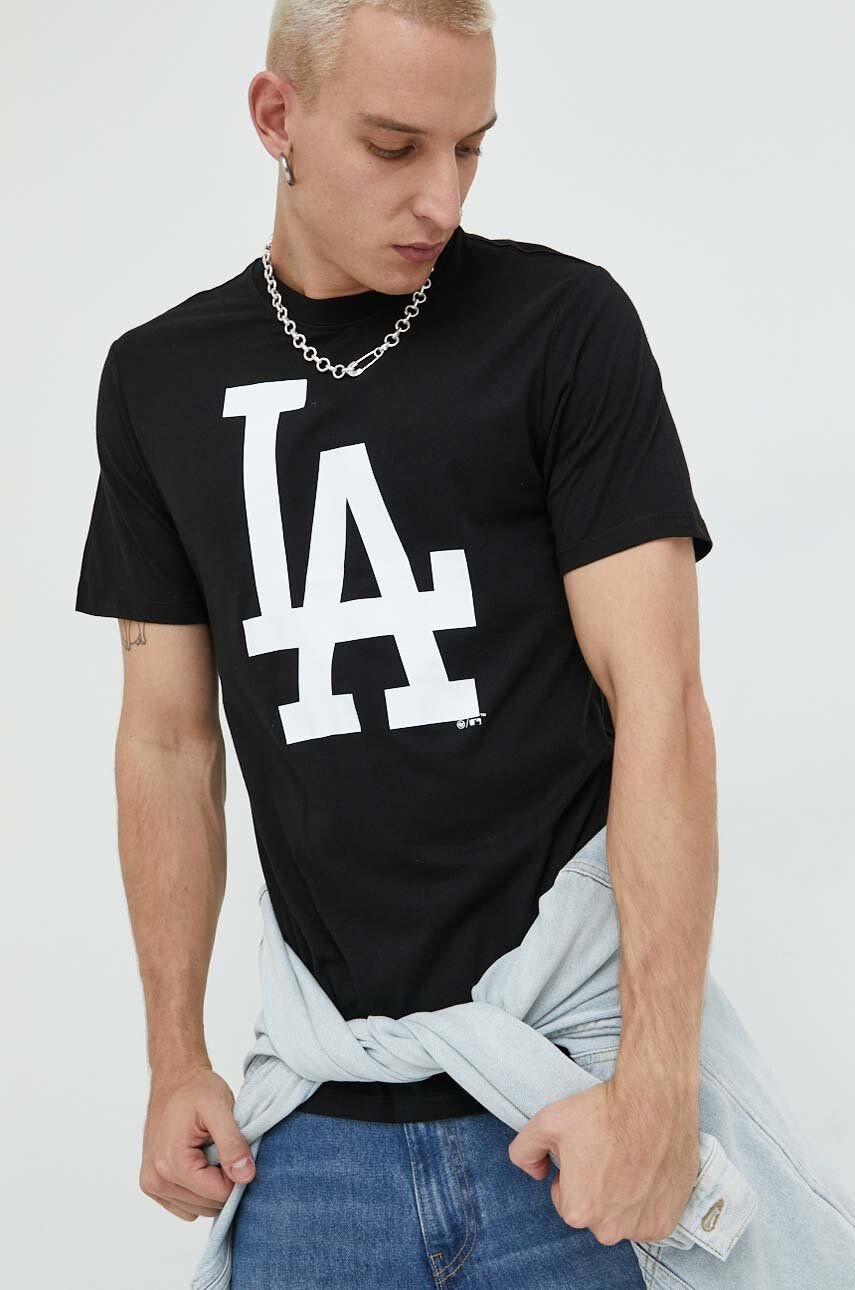 47brand tricou din bumbac Mlb Los Angeles Dodgers culoarea negru cu imprimeu - Pled.ro