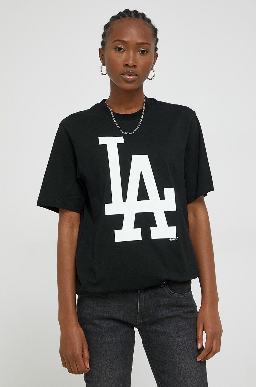 47brand tricou din bumbac Mlb Los Angeles Dodgers culoarea negru cu imprimeu - Pled.ro