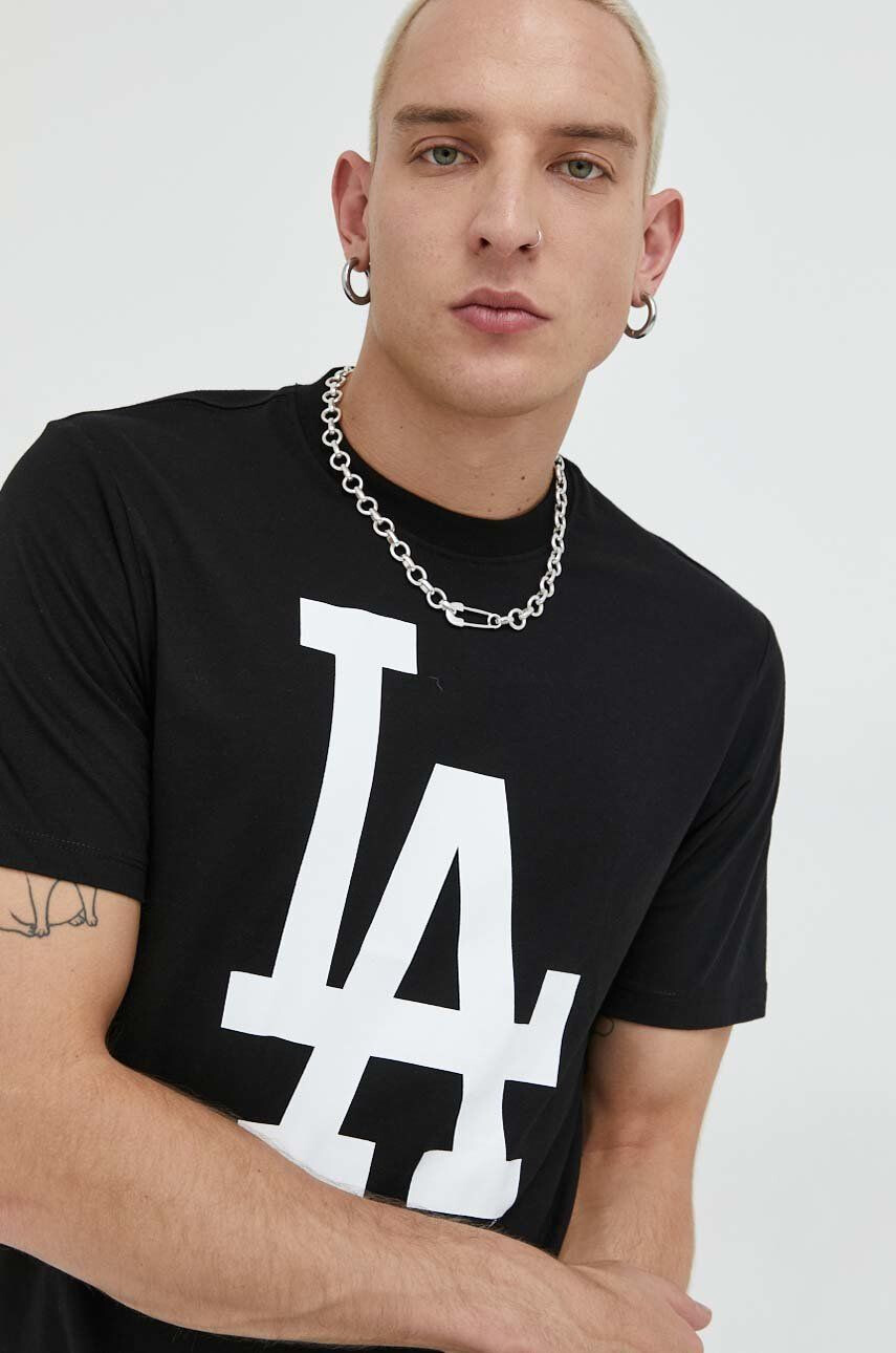 47brand tricou din bumbac Mlb Los Angeles Dodgers culoarea negru cu imprimeu - Pled.ro