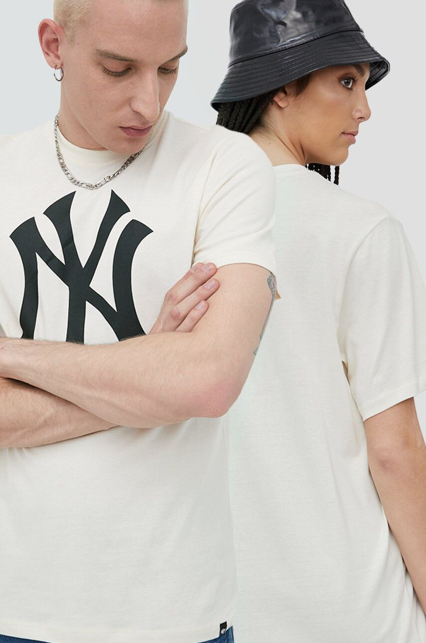 47brand tricou din bumbac Mlb New York Yankees culoarea bej cu imprimeu - Pled.ro