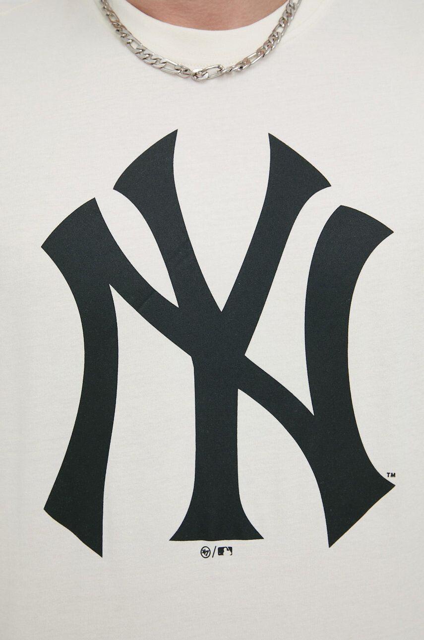 47brand tricou din bumbac Mlb New York Yankees culoarea bej cu imprimeu - Pled.ro