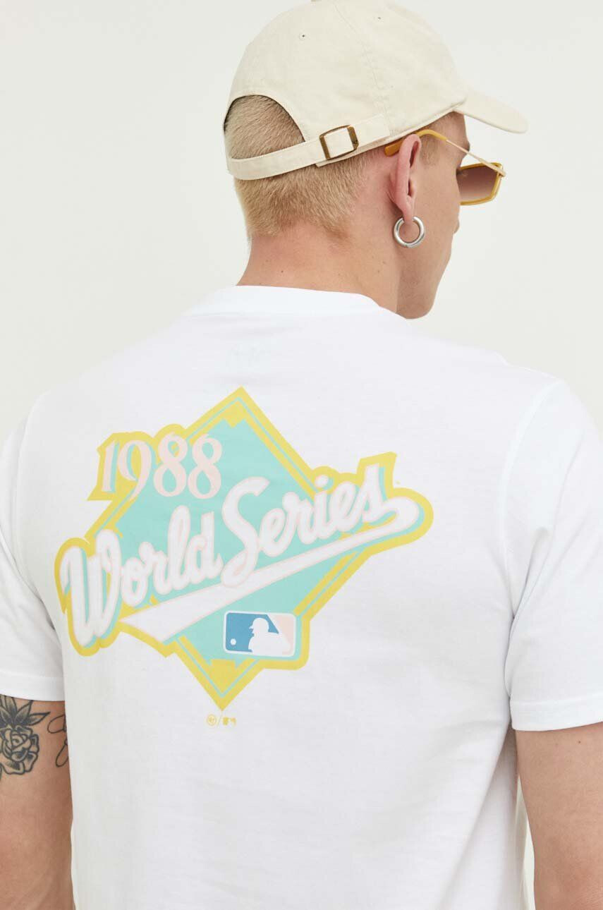 47brand tricou MLB Los Angeles Dodgers culoarea alb cu imprimeu - Pled.ro