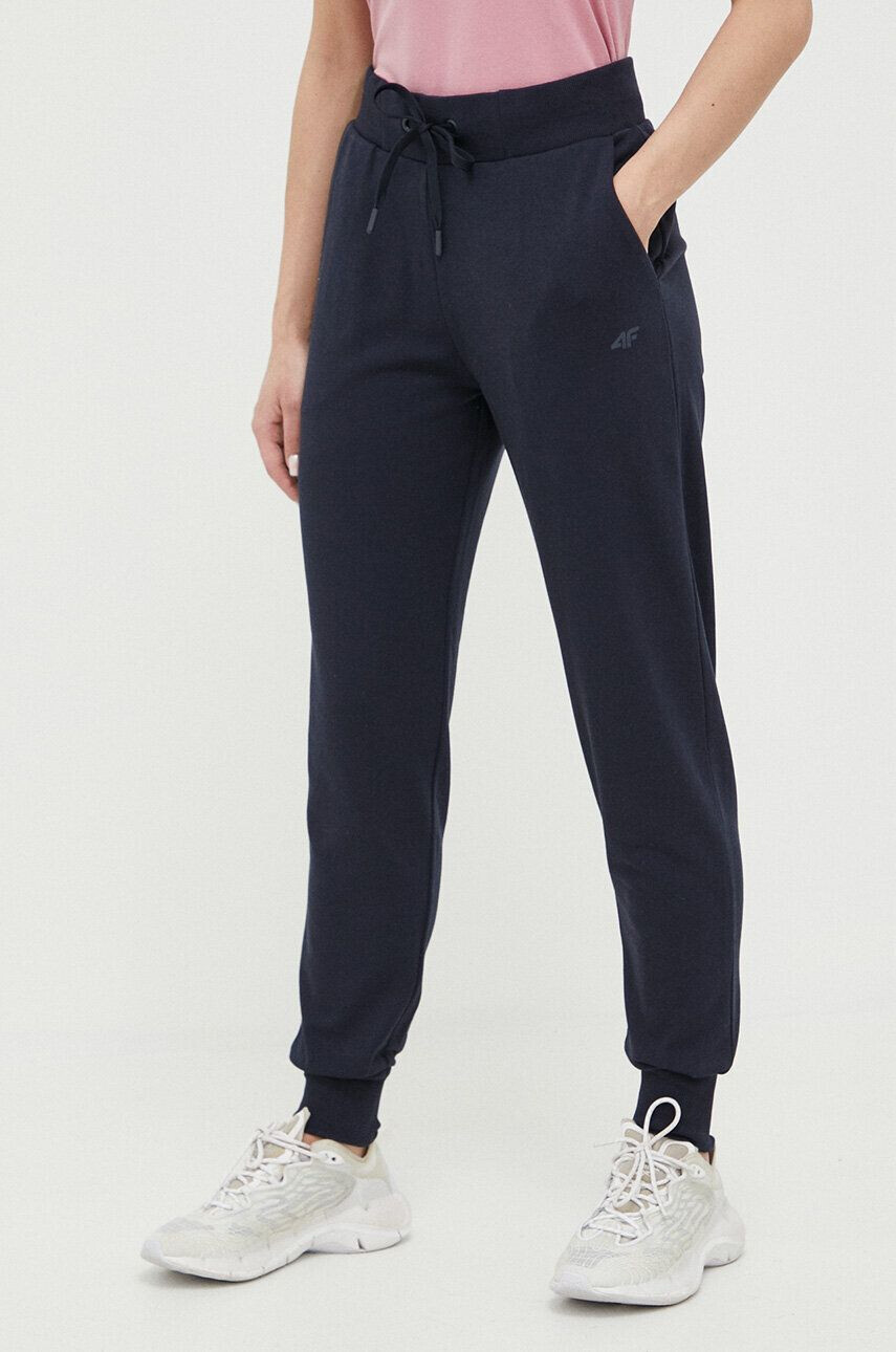 4F pantaloni de trening culoarea albastru marin neted - Pled.ro