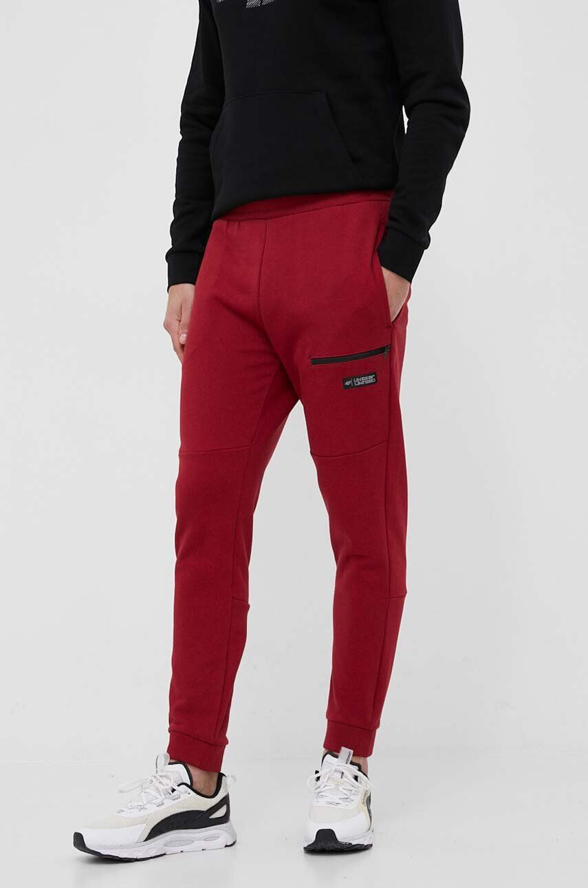 4F pantaloni de trening din bumbac culoarea bordo neted - Pled.ro