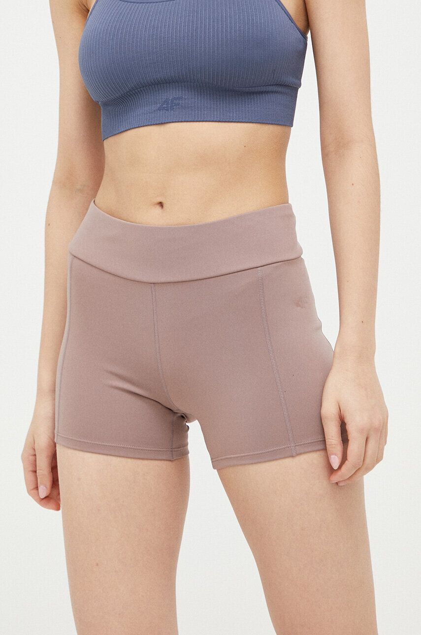 4F pantaloni scurți de yoga culoarea violet neted high waist - Pled.ro