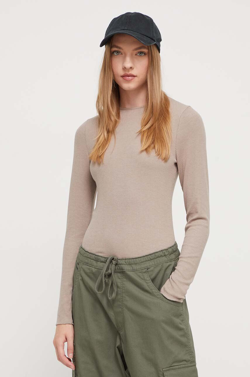 Abercrombie & Fitch longsleeve femei culoarea maro - Pled.ro