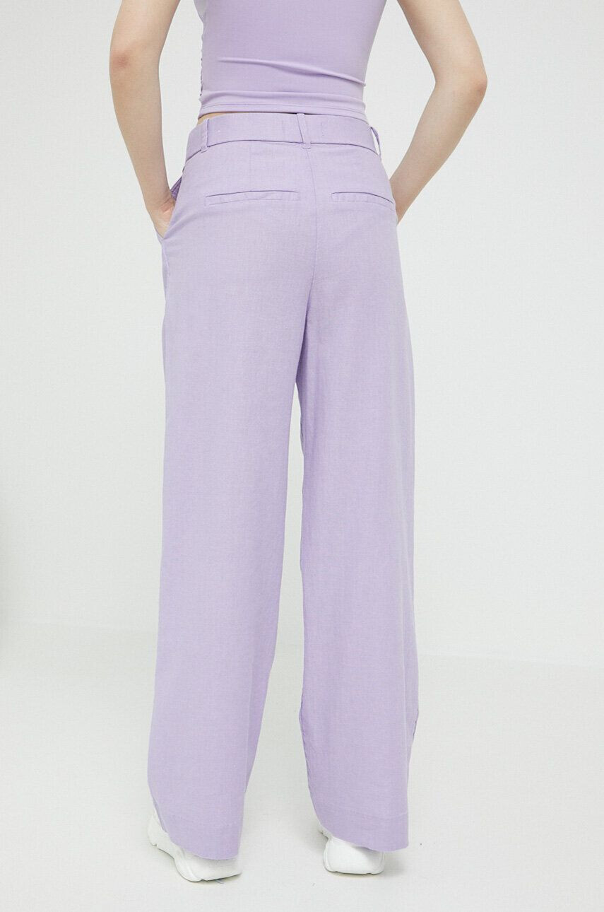 Abercrombie & Fitch pantaloni din in culoarea violet lat high waist - Pled.ro