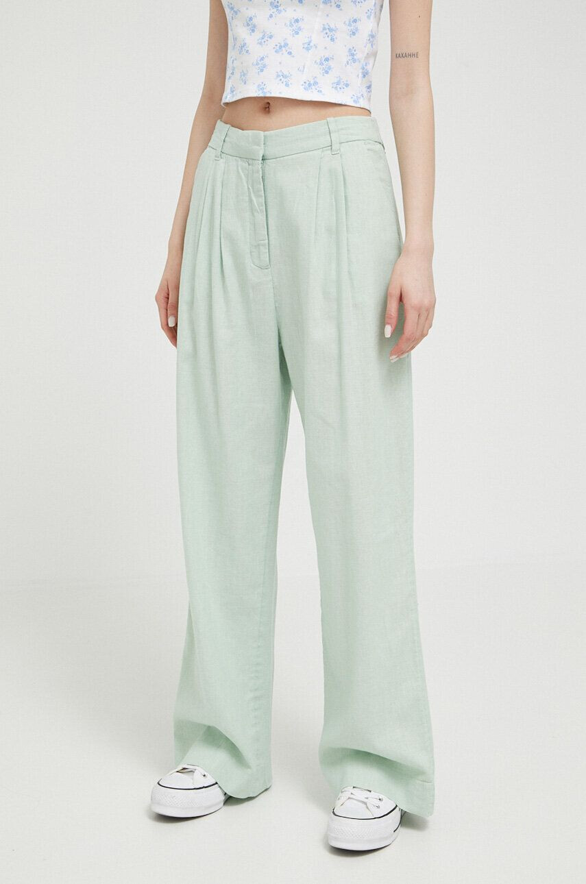 Abercrombie & Fitch pantaloni din in culoarea verde drept high waist - Pled.ro