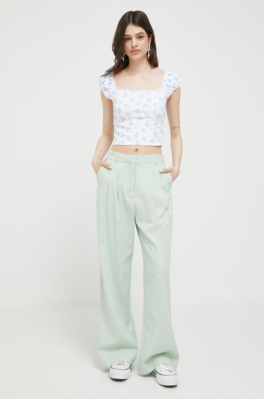 Abercrombie & Fitch pantaloni din in culoarea verde drept high waist - Pled.ro