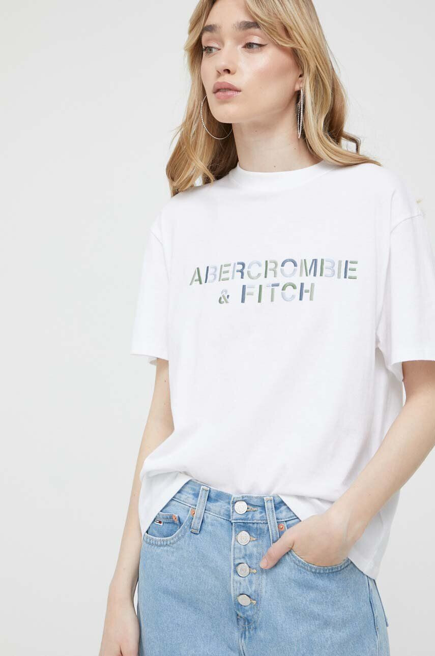 Abercrombie & Fitch tricou din bumbac culoarea alb - Pled.ro