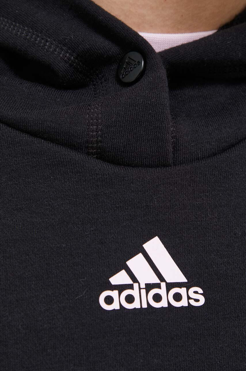 adidas bluza femei culoarea negru cu glugă cu imprimeu - Pled.ro