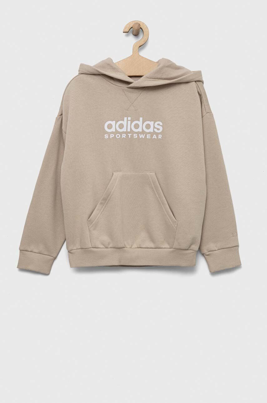 adidas bluza copii culoarea bej cu glugă cu imprimeu - Pled.ro