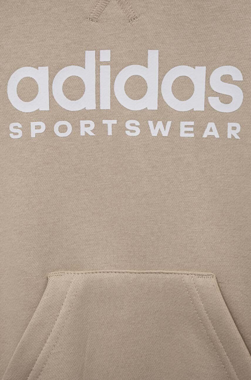 adidas bluza copii culoarea bej cu glugă cu imprimeu - Pled.ro