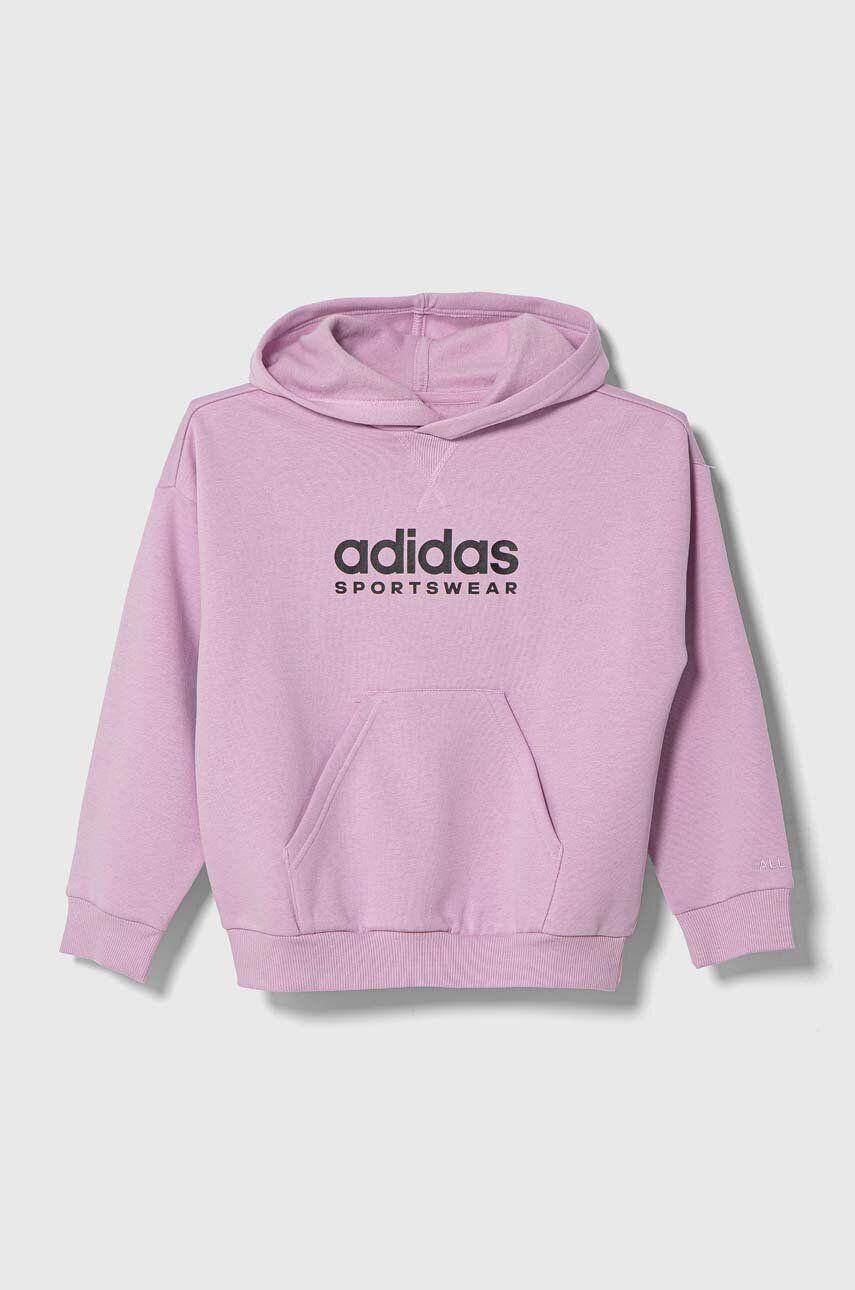 adidas bluza copii culoarea violet cu glugă cu imprimeu - Pled.ro