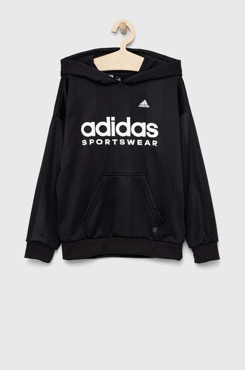 adidas bluza copii FT culoarea negru cu glugă cu imprimeu - Pled.ro