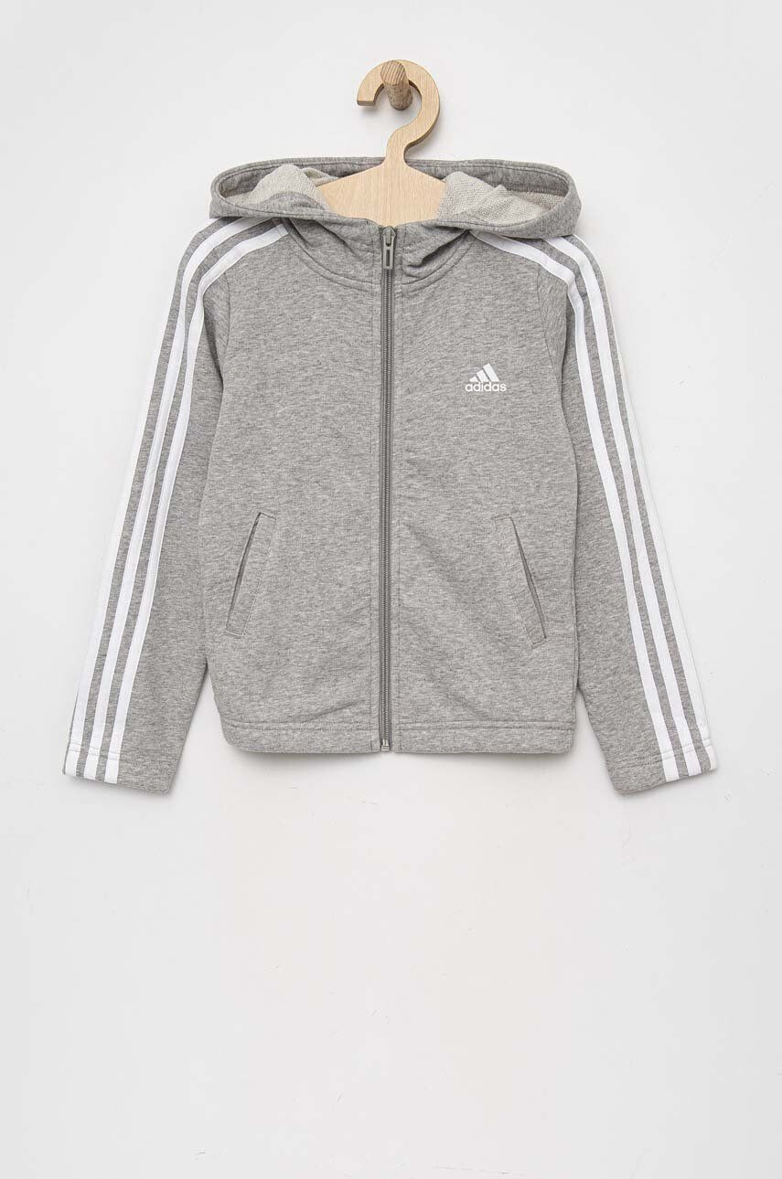 adidas bluza copii G 3S FZ culoarea gri cu glugă neted - Pled.ro