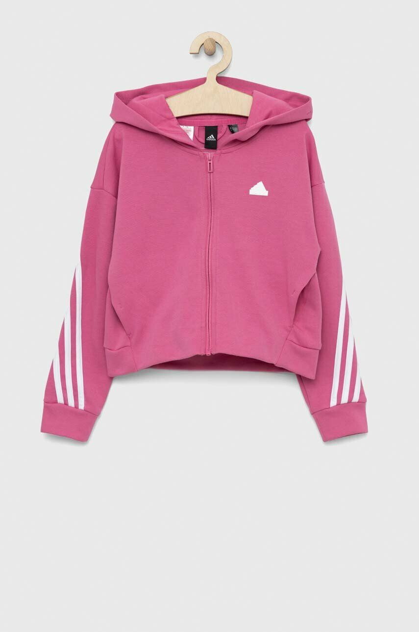 adidas bluza copii G FI 3S culoarea roz cu glugă modelator - Pled.ro