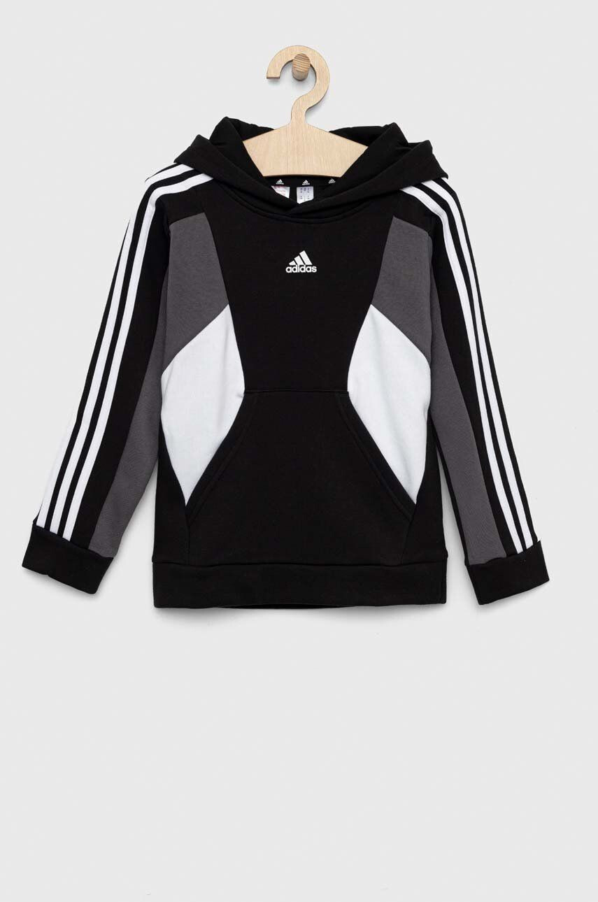 adidas bluza copii U 3S CB HOODIE culoarea negru cu glugă modelator - Pled.ro