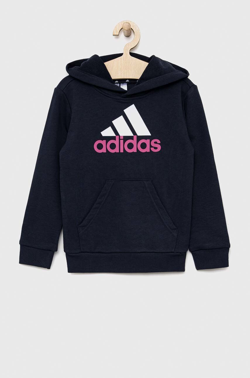 adidas bluza copii U BL 2 HOODIE culoarea albastru marin cu glugă cu imprimeu - Pled.ro