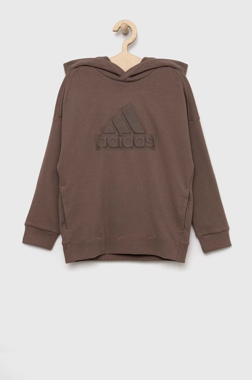 adidas bluza copii U FI culoarea maro cu glugă cu imprimeu - Pled.ro