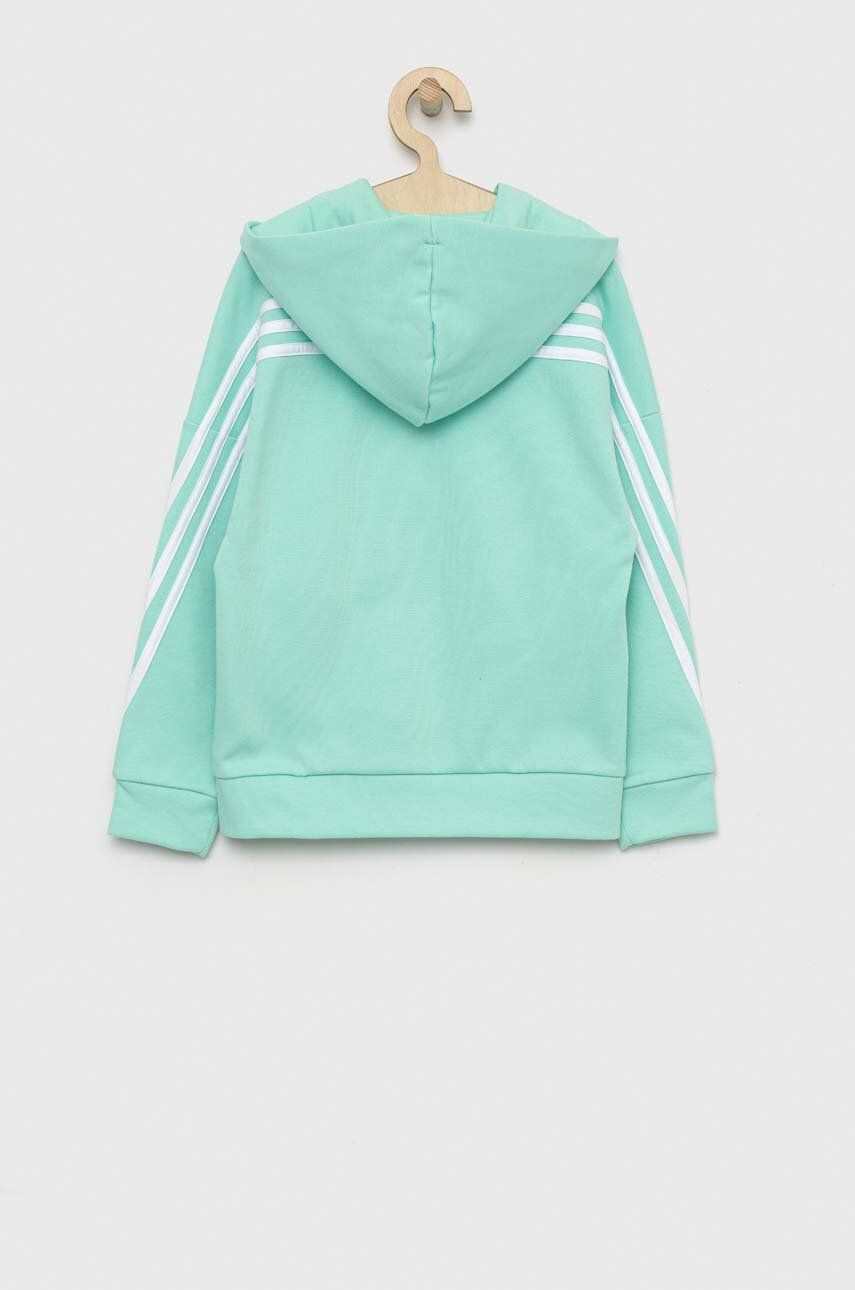 adidas bluza copii U FI 3S FZ culoarea turcoaz cu glugă cu imprimeu - Pled.ro