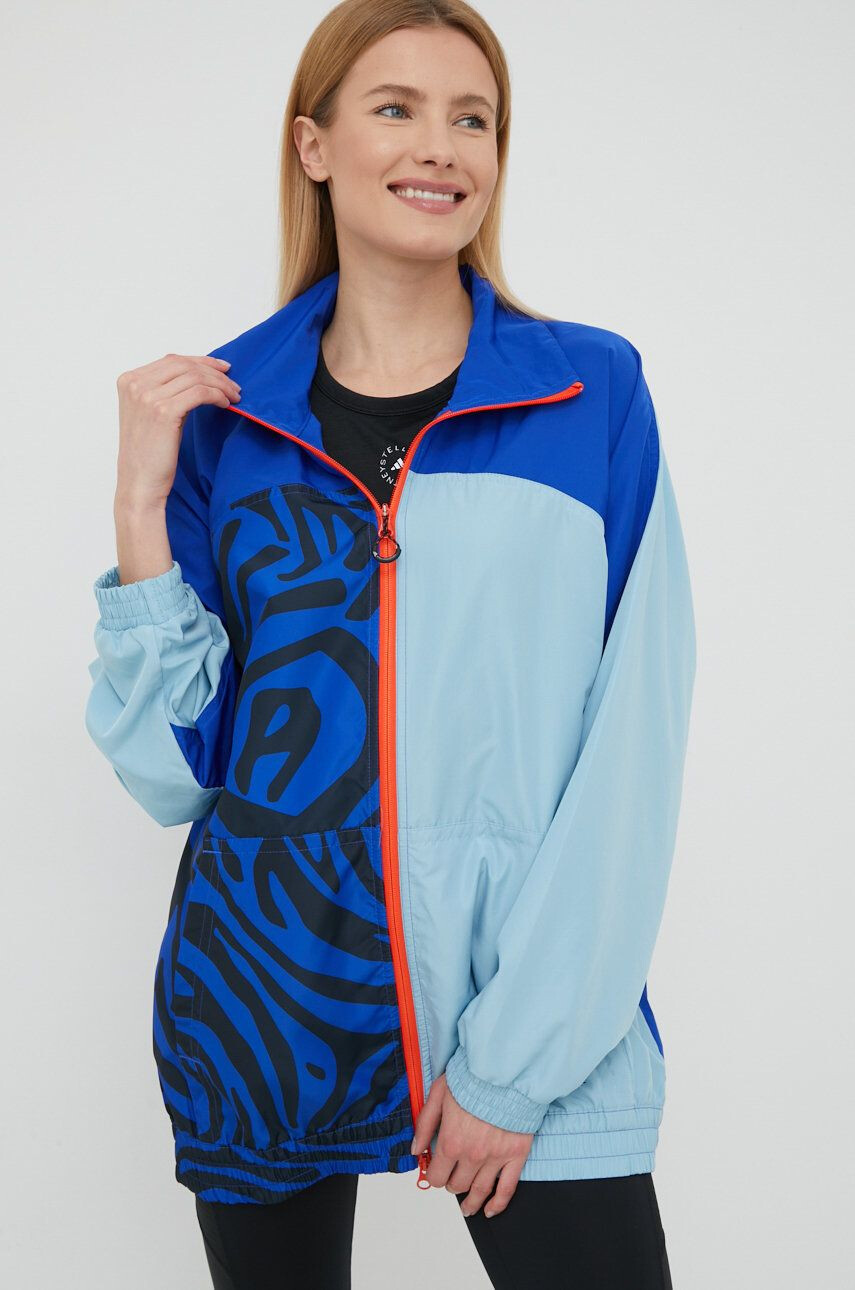 adidas by Stella McCartney geaca sport HA8970 culoarea turcoaz de tranzitie oversize - Pled.ro