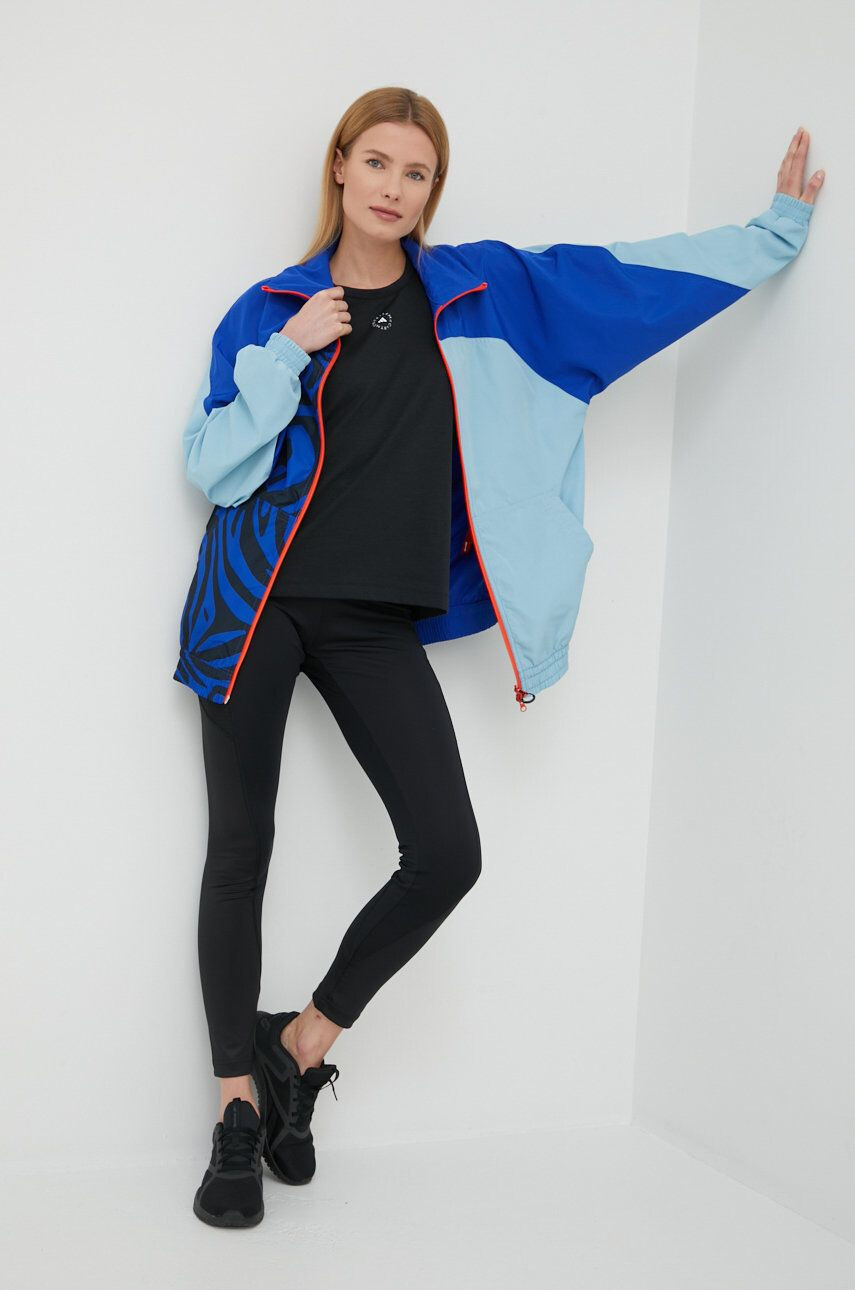 adidas by Stella McCartney geaca sport HA8970 culoarea turcoaz de tranzitie oversize - Pled.ro