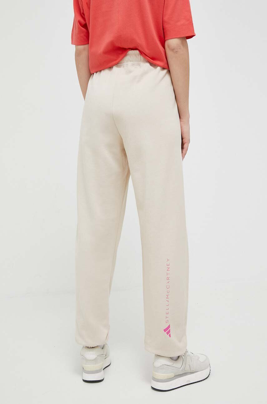 adidas by Stella McCartney pantaloni de trening din bumbac culoarea bej cu imprimeu - Pled.ro