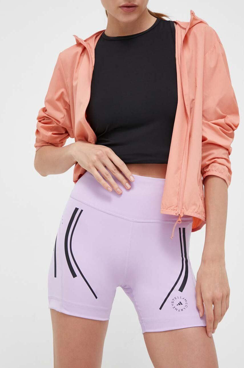 adidas by Stella McCartney pantaloni scurți de alergare TruePace culoarea violet cu imprimeu high waist - Pled.ro