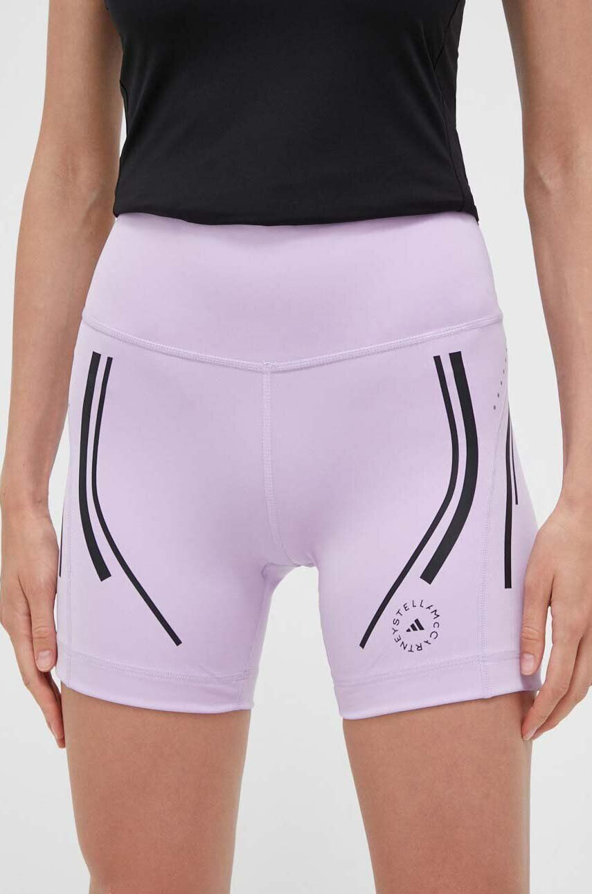 adidas by Stella McCartney pantaloni scurți de alergare TruePace culoarea violet cu imprimeu high waist - Pled.ro