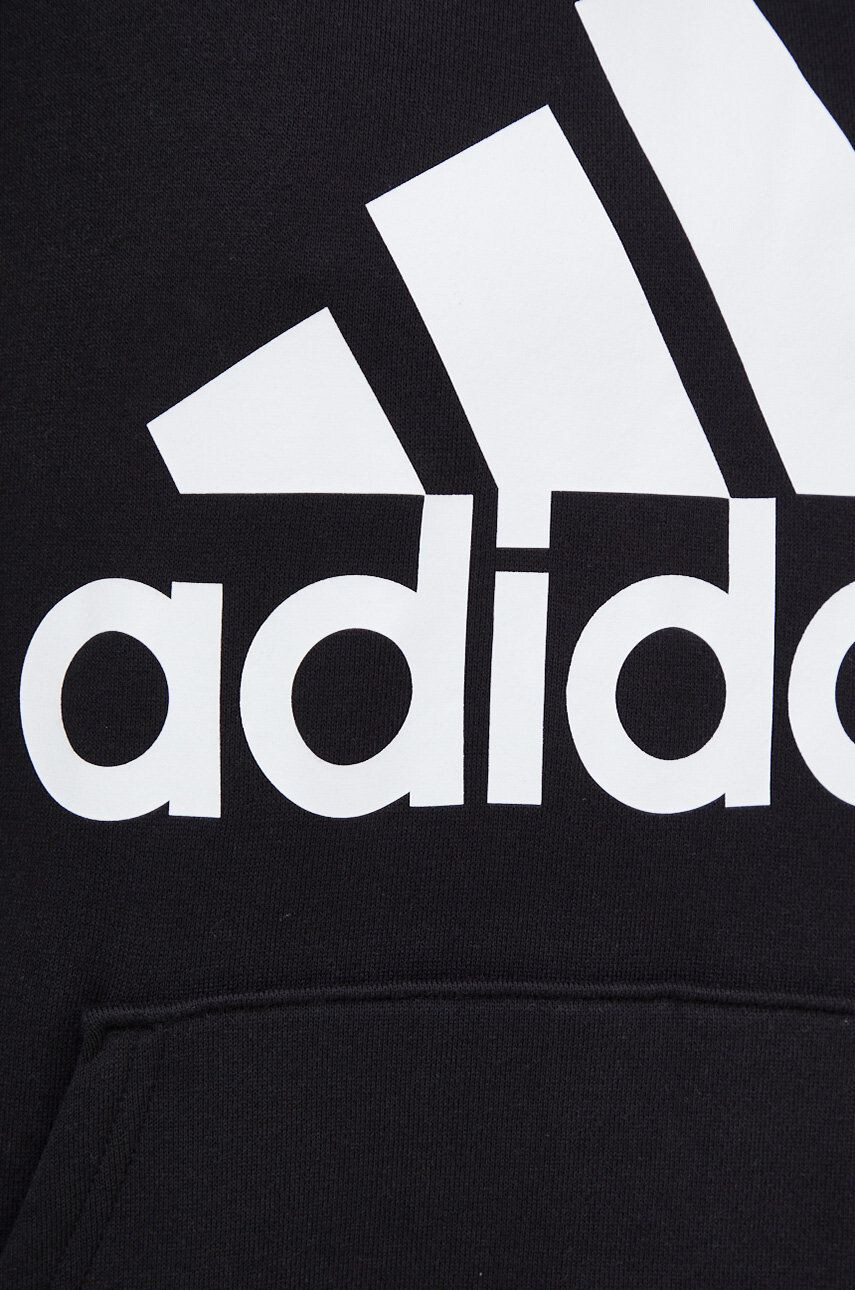 adidas hanorac de bumbac femei culoarea negru cu glugă cu imprimeu - Pled.ro