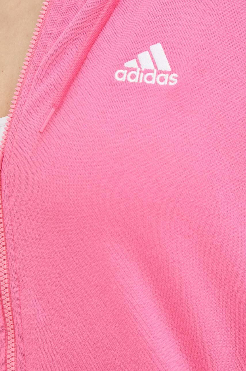 adidas hanorac de bumbac femei culoarea roz cu glugă cu imprimeu - Pled.ro