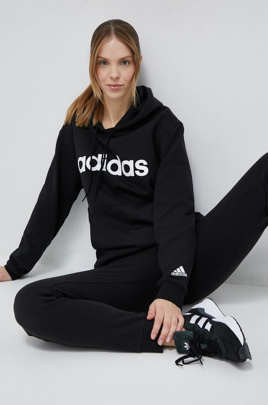 adidas hanorac de bumbac femei culoarea negru cu glugă modelator - Pled.ro