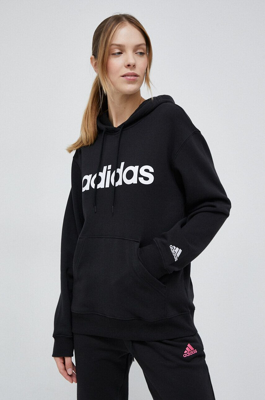 adidas hanorac de bumbac femei culoarea negru cu glugă modelator - Pled.ro