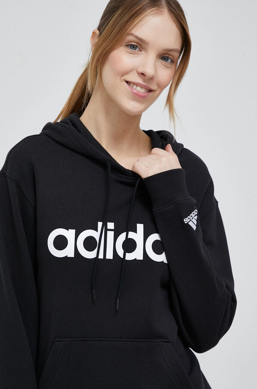 adidas hanorac de bumbac femei culoarea negru cu glugă modelator - Pled.ro