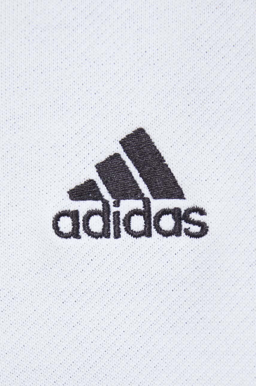 adidas hanorac de bumbac femei culoarea alb cu glugă cu imprimeu - Pled.ro