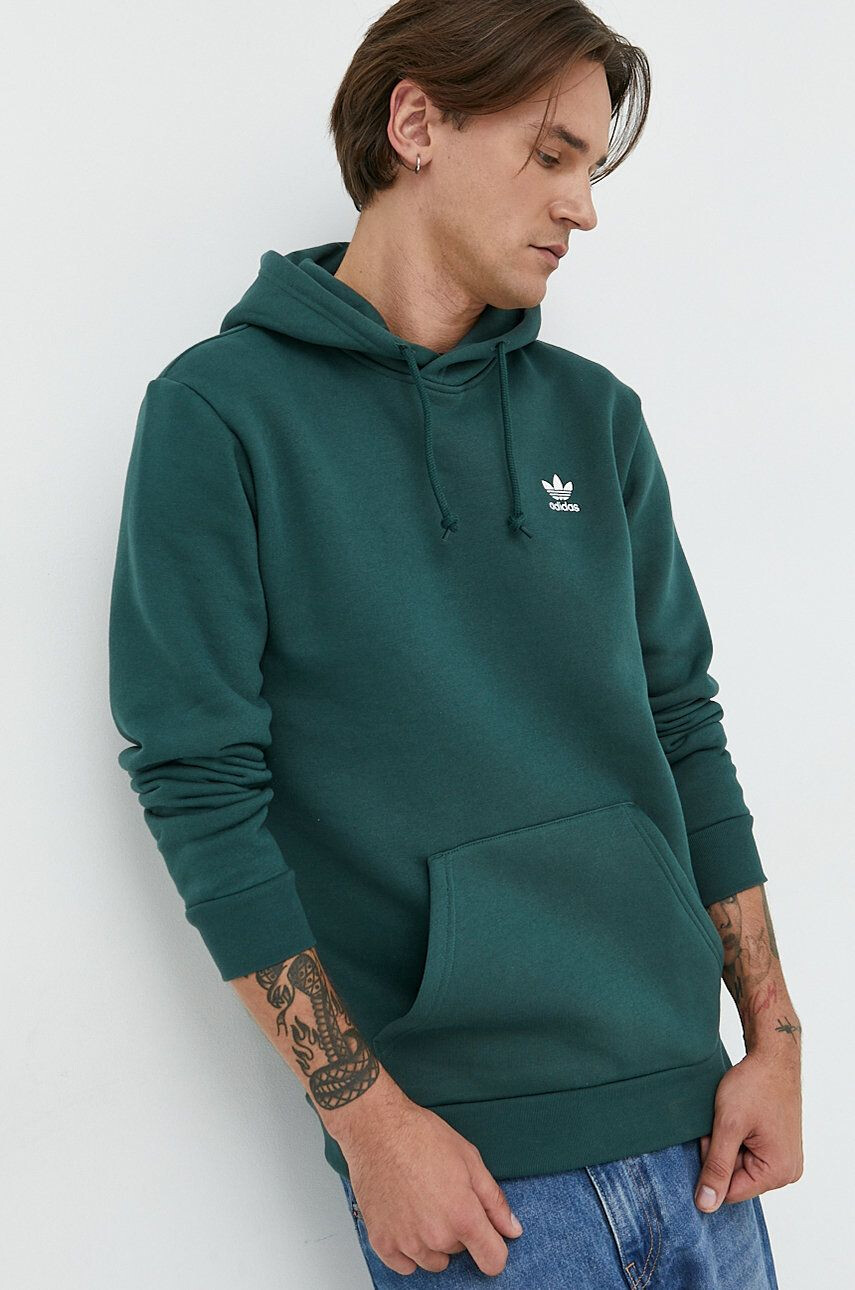 adidas Originals bluza barbati culoarea verde cu glugă cu imprimeu - Pled.ro