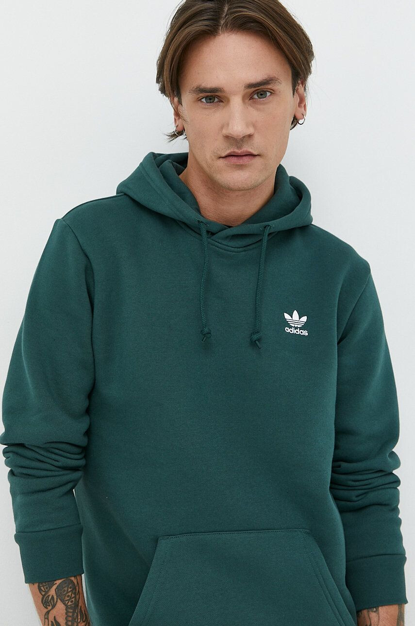 adidas Originals bluza barbati culoarea verde cu glugă cu imprimeu - Pled.ro