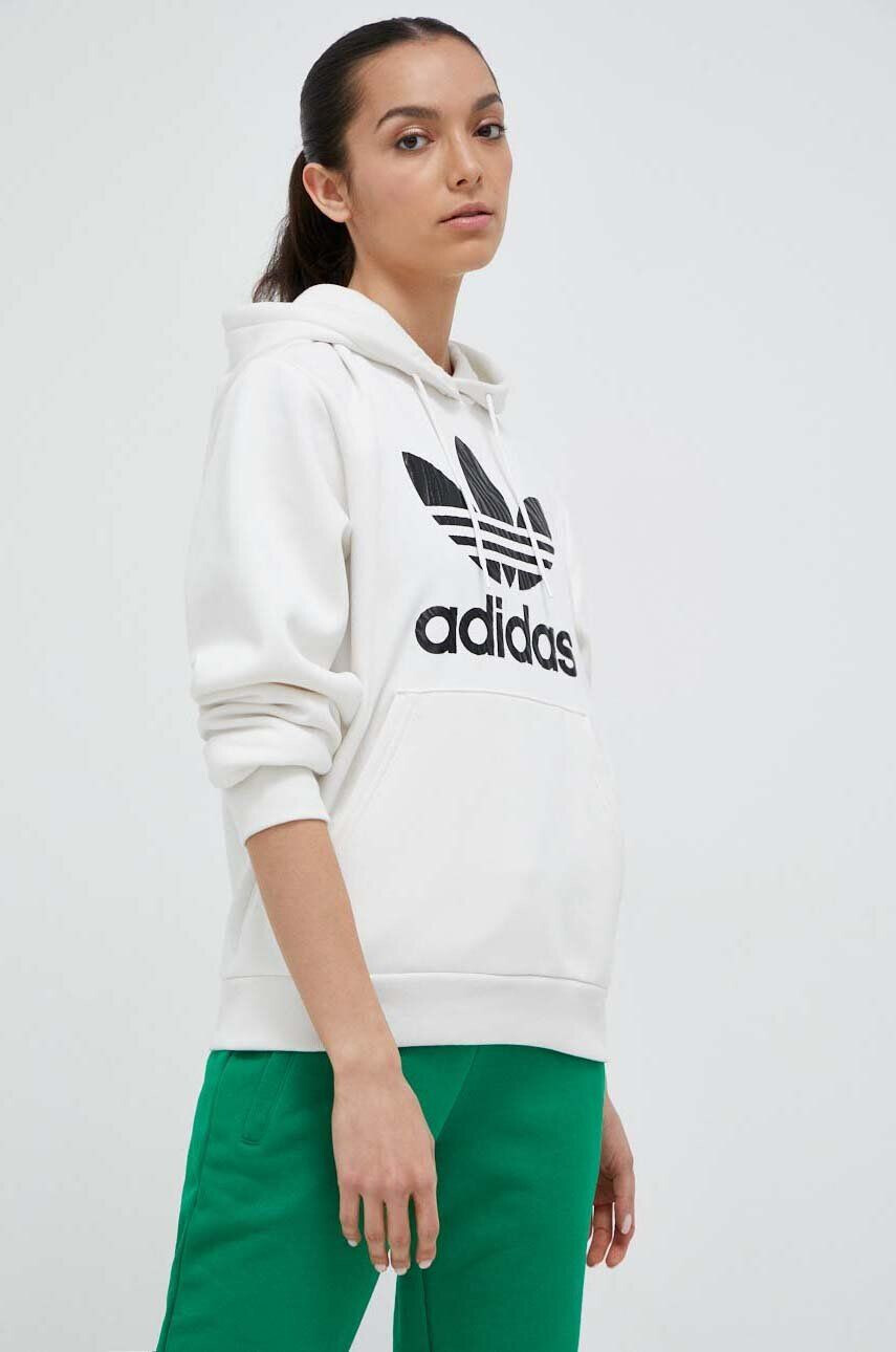 adidas Originals bluza femei culoarea negru cu glugă cu imprimeu - Pled.ro