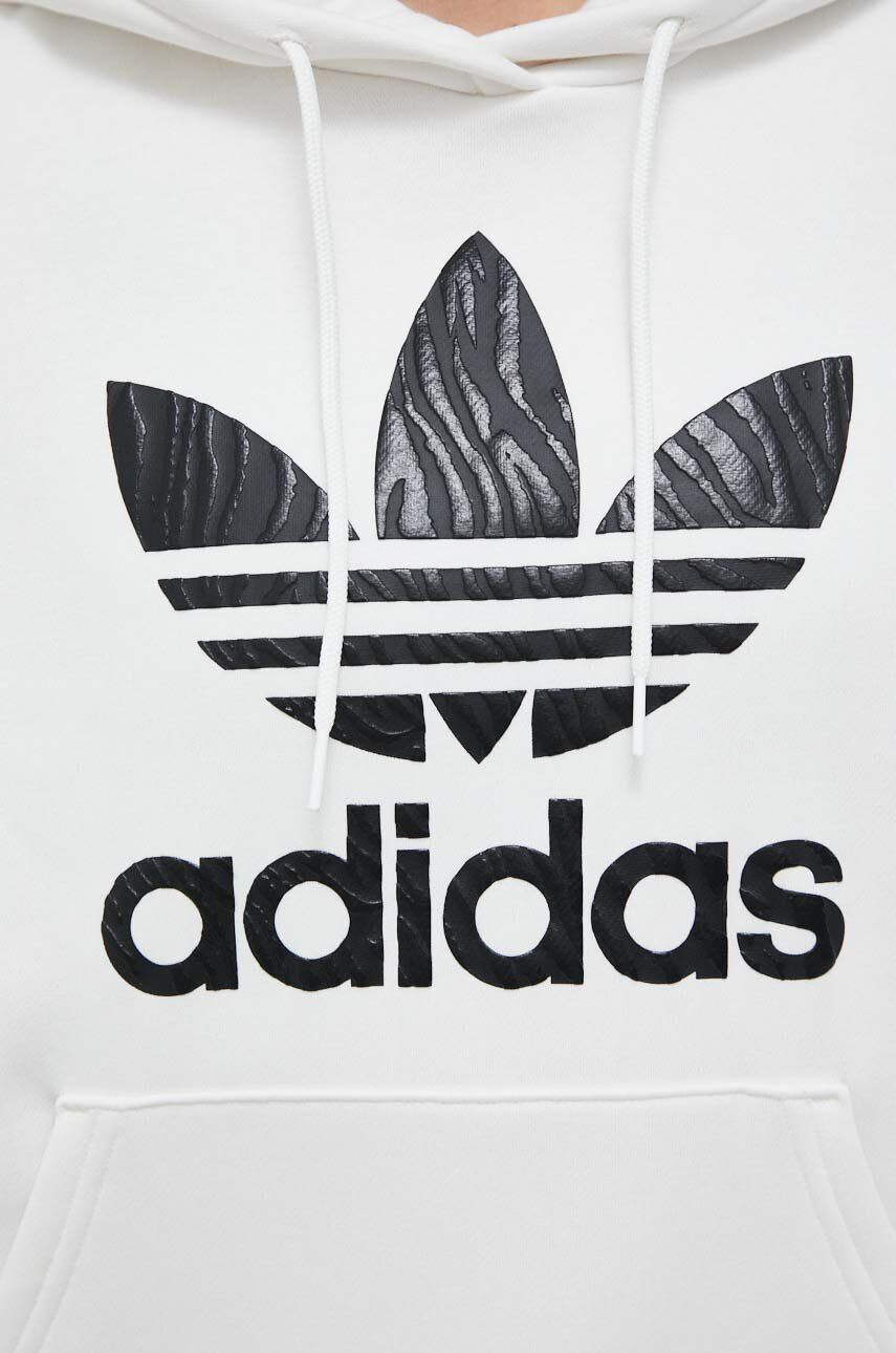 adidas Originals bluza femei culoarea negru cu glugă cu imprimeu - Pled.ro