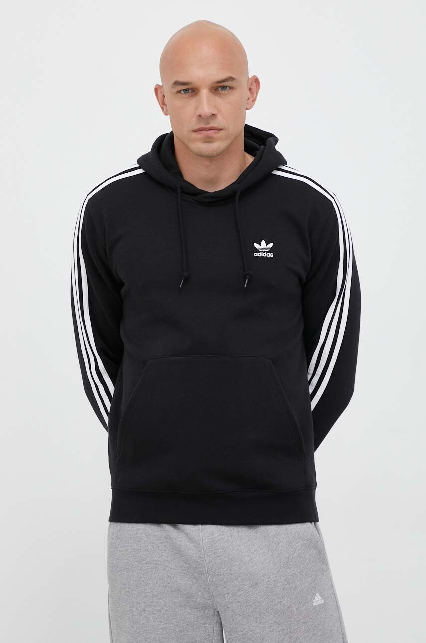 adidas Originals bluza barbati culoarea negru cu glugă cu imprimeu - Pled.ro