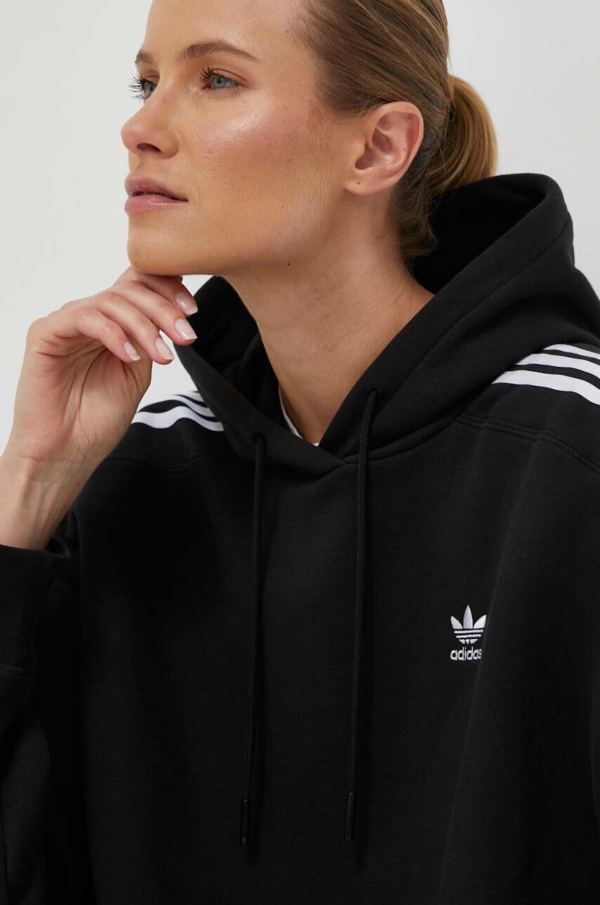 adidas Originals bluza femei culoarea negru cu glugă cu imprimeu - Pled.ro