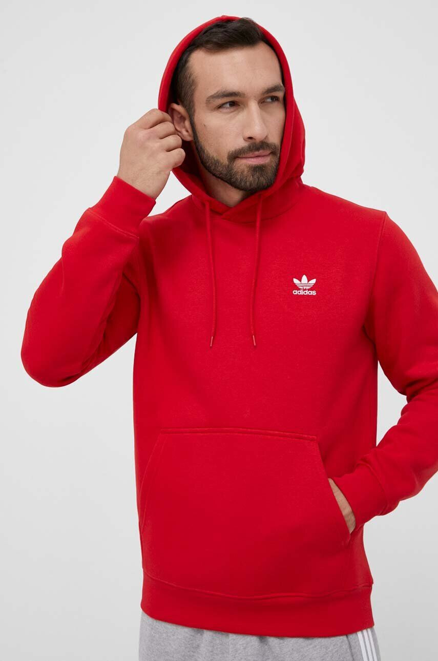 adidas Originals bluza barbati culoarea rosu cu glugă cu imprimeu - Pled.ro