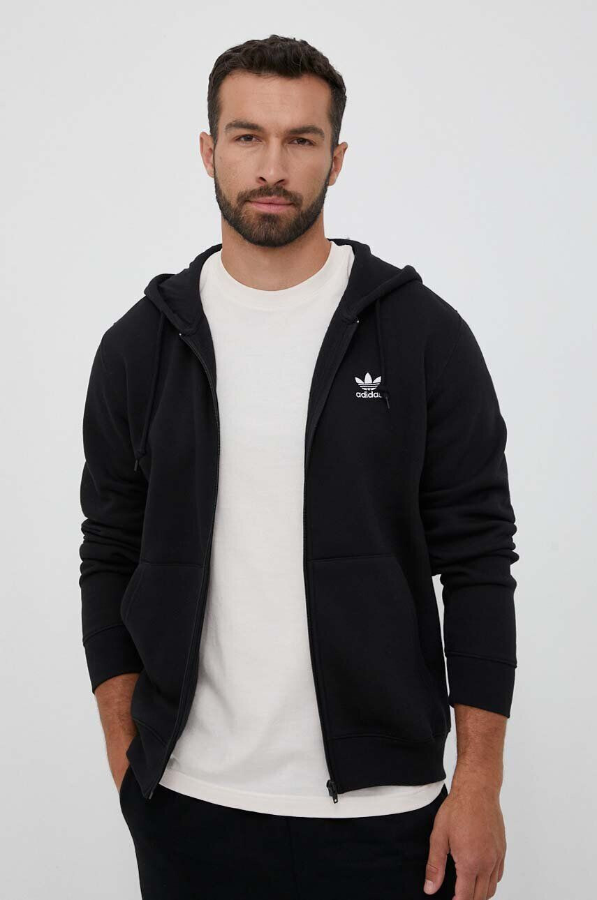 adidas Originals bluza barbati culoarea negru cu glugă neted - Pled.ro