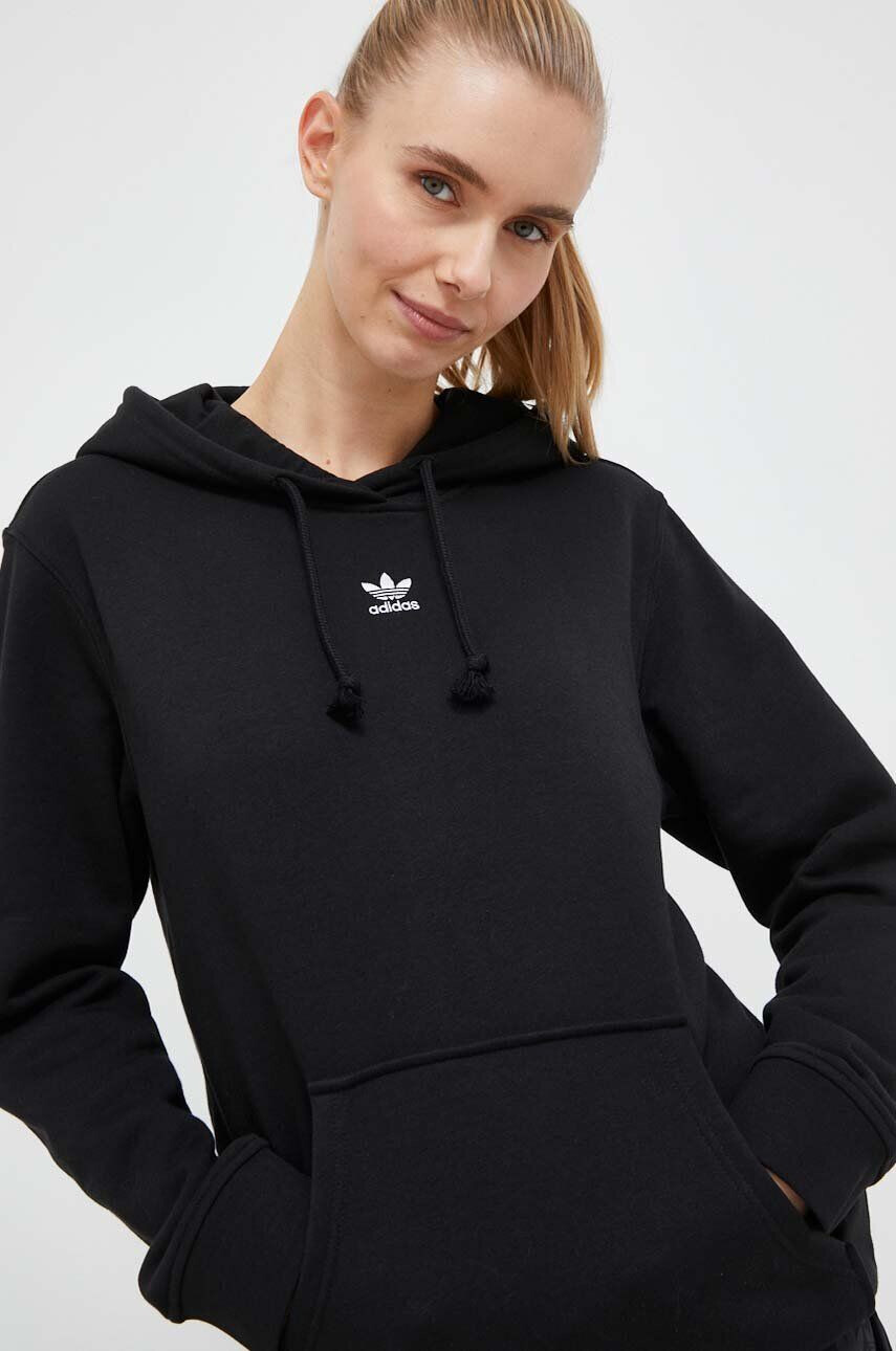 adidas Originals bluza femei culoarea negru cu glugă neted - Pled.ro