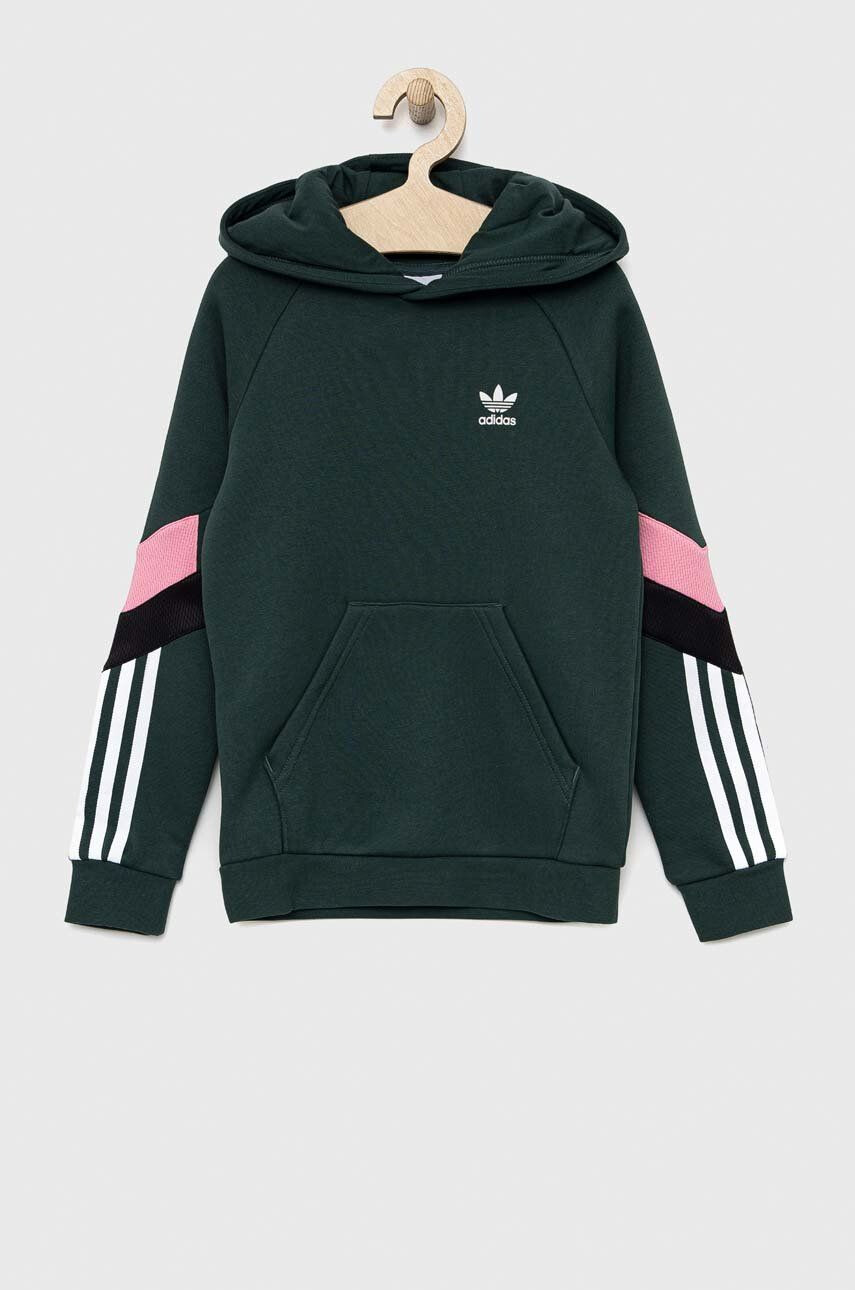 adidas Originals bluza copii culoarea verde cu glugă neted - Pled.ro