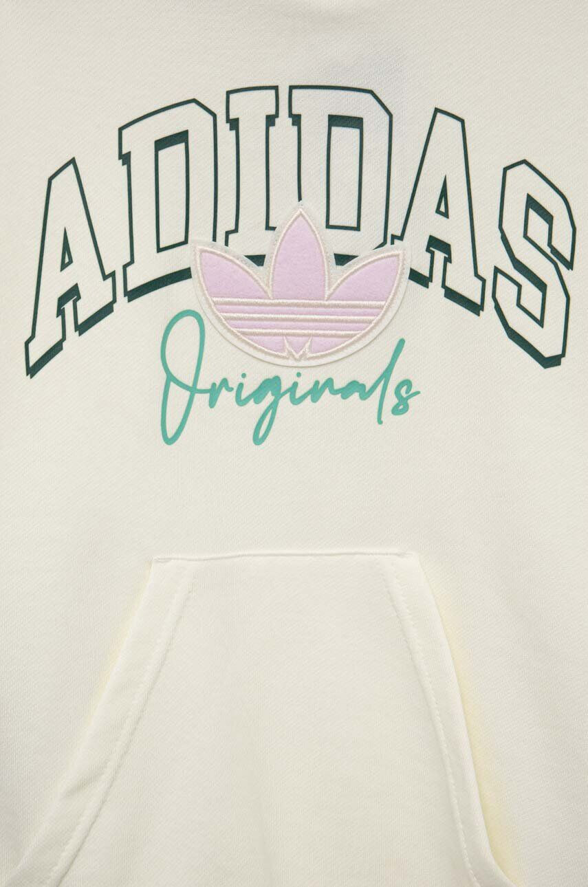 adidas Originals bluza copii culoarea bej cu glugă cu imprimeu - Pled.ro