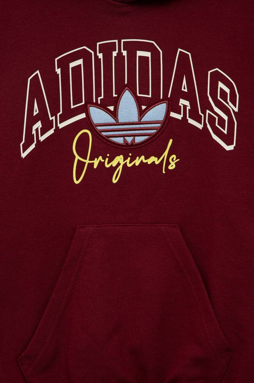 adidas Originals bluza copii culoarea bordo cu glugă cu imprimeu - Pled.ro