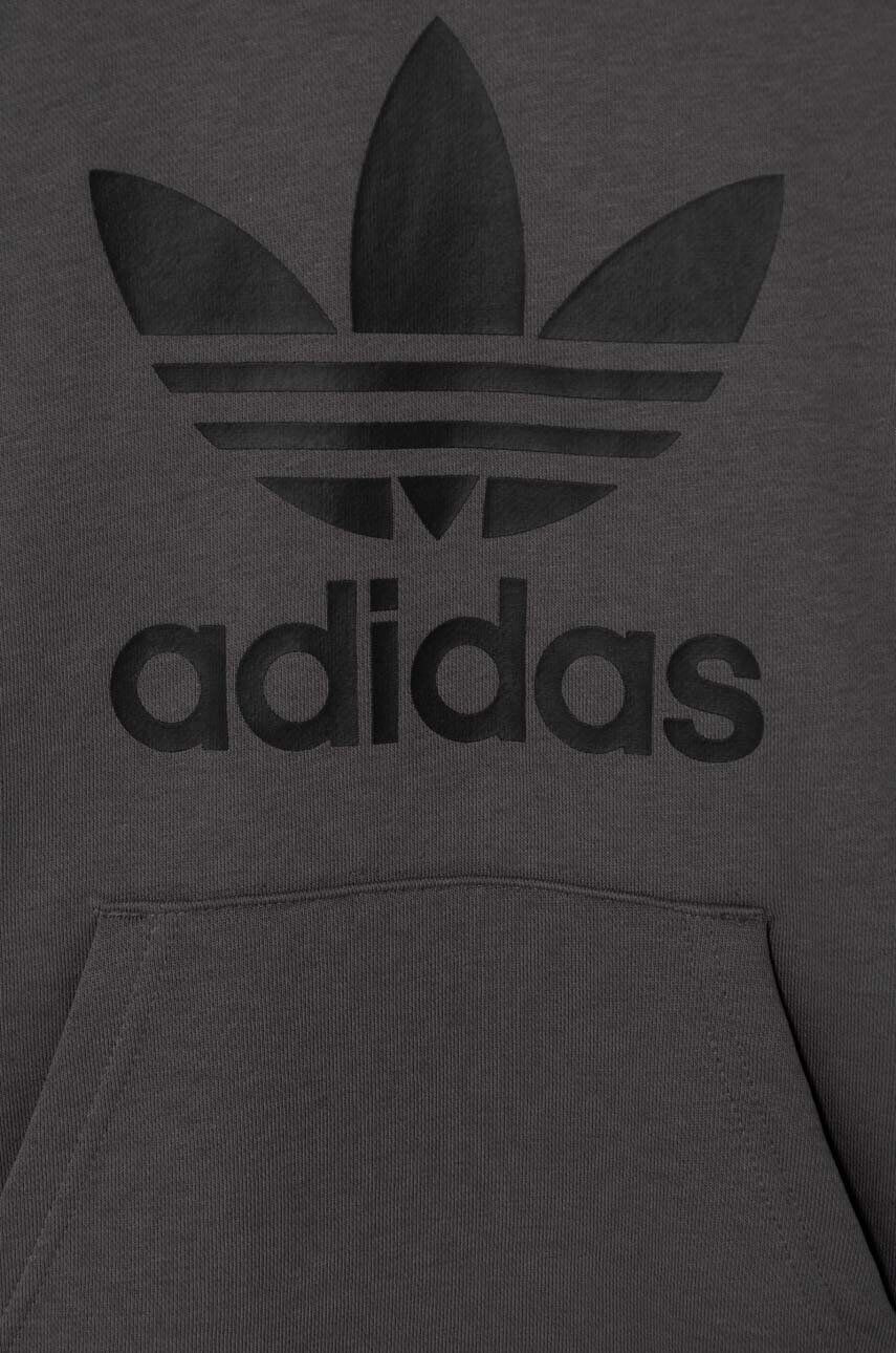 adidas Originals bluza copii TREFOIL culoarea gri cu glugă cu imprimeu - Pled.ro